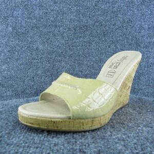 Cathy Jean Women Slide Sandal Shoes‎ Beige Patent Leather Size 8 Medium